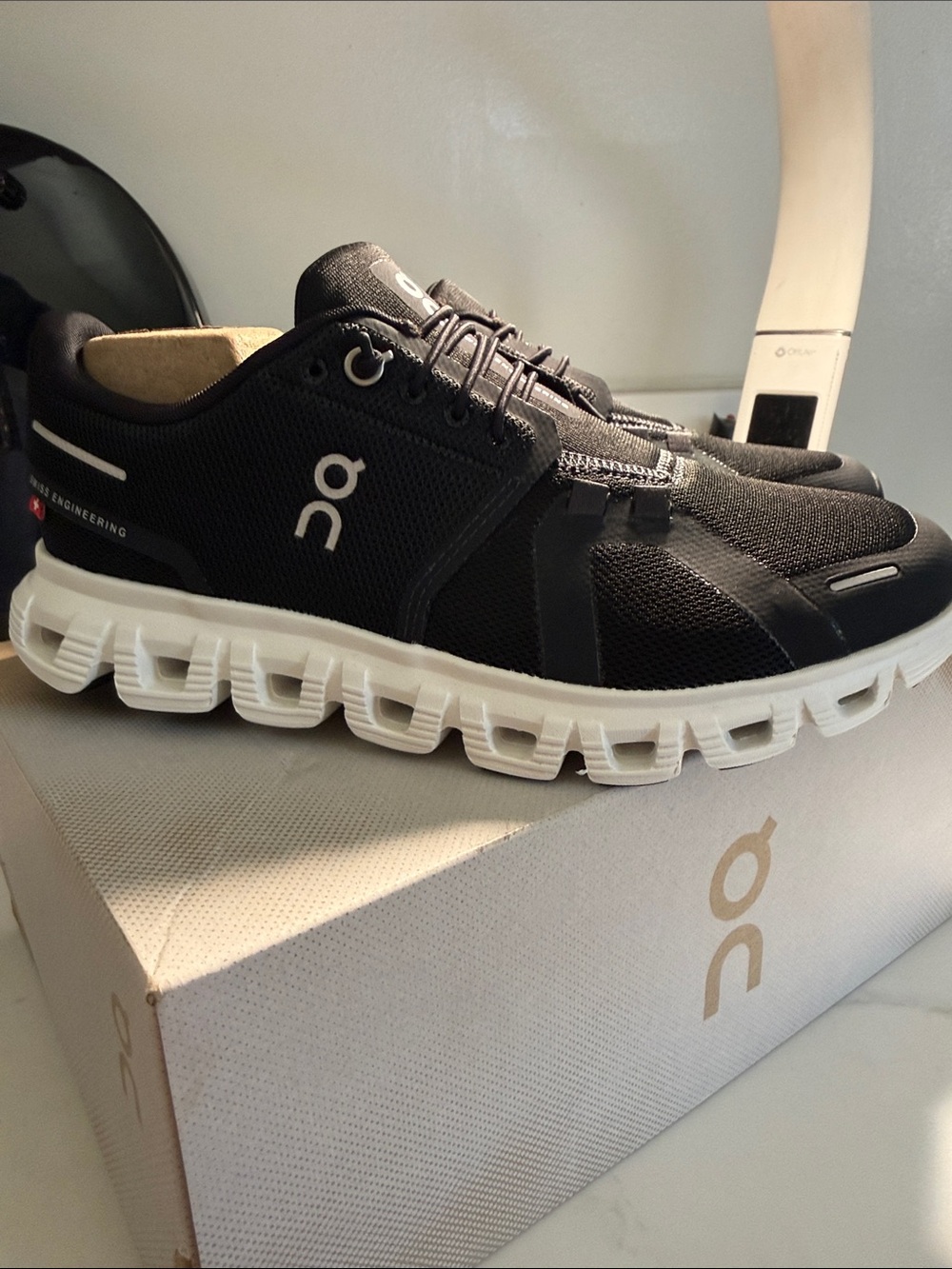 On Running Men's Black & White Cloud-Style Athletic Sneakers - Picture 3 of 6